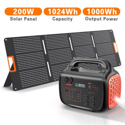 Mondawe PHECDA 1000-Watts Portable Power Station with 200W Solar Panel one_size in Black | MO-PEP-1000-2M