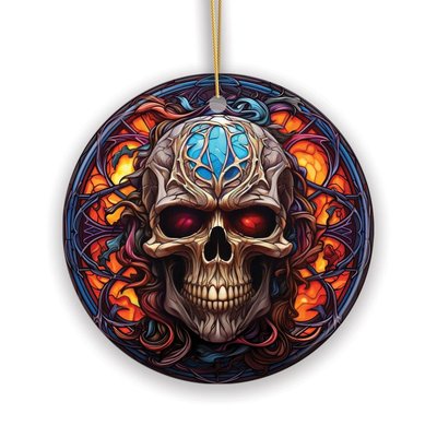 OrnamentallyYou Phantoms Grin Sinister Skull Stained Glass Style Ceramic Ornament Halloween Themed Christmas Gift | 1674