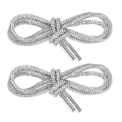 Unique Bargains 1pair Rhinestone Shoe Laces - 39inch Length 0.16inch Dia - Bling Crystal Drawstring Cords for Sneakers Sweatpants Dress - White