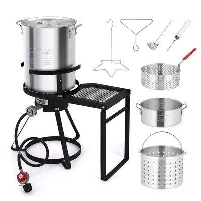ROVSUN 30QT Turkey Fryer and 10QT Fish Fryer Kit with 55000BTU Propane Stove Shelf Baskets Thermometer Marinade Injector Turkey Rack and Lifter