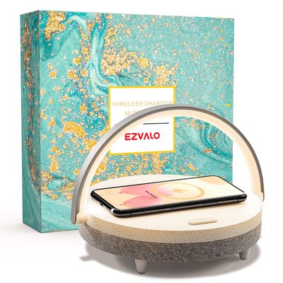 EZVALO 4-IN-1 Bedside LED Table Lamp Portable Speaker w/Wireless Charger Christmas and Birthday Gift White one_size | LYDD02-W