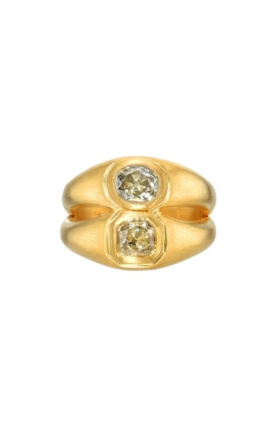 Darius Old Mine Bezel Set Diamond Double Signet Ring in Gold/Diamond/Emerald at Nordstrom, Size 4