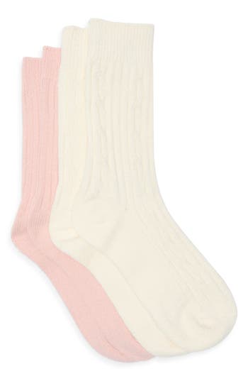 Steve Madden 2-Pack Cable Boot Socks in Ivory/Pink at Nordstrom Rack, Size 9/11