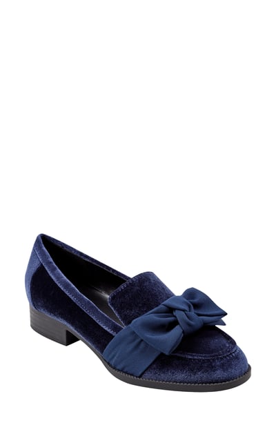 Bandolino Bow Loafer in Dark Blue Velvet at Nordstrom, Size 9