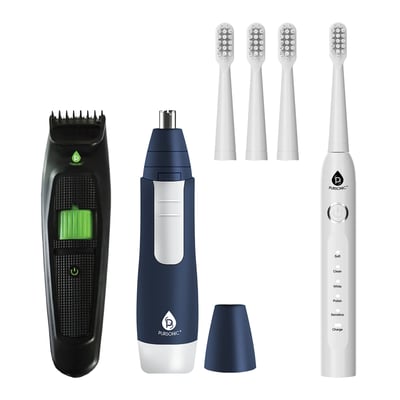 PURSONIC GroomSmart Trio Bundle - USB Rechargeable Electric Toothbrush, Beard & Body Trimmer, and Nose & Ear Hair Trimmer for a Complete Grooming