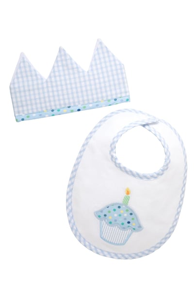 3 Marthas Birthday Bib and Crown Set in Blue Cupcake at Nordstrom