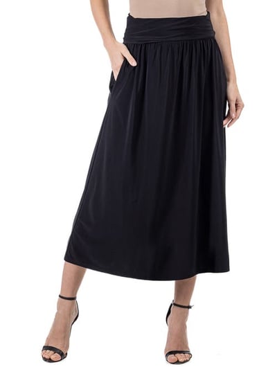 24seven Comfort Apparel Foldover Maxi Skirt With Pockets in Black at Nordstrom, Size X-Large