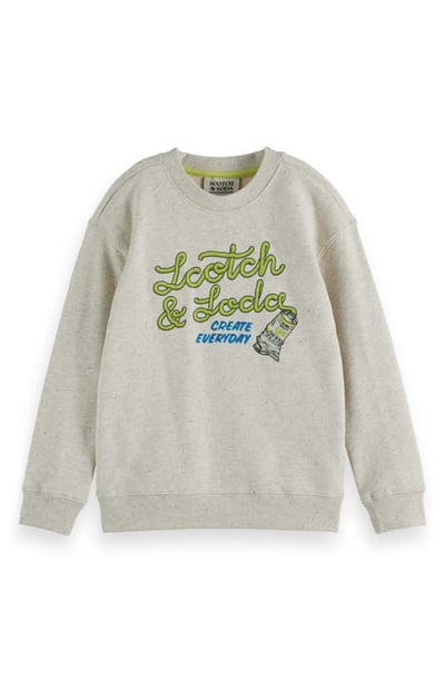 Scotch & Soda Kids' Art Organic Cotton Graphic Sweatshirt in Ecru Melange at Nordstrom, Size 14