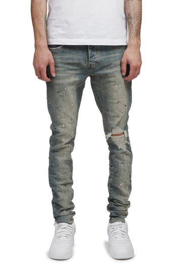 PURPLE BRAND Slim Stretch Ripped Jeans in Mid Indigo Destroy Paint at Nordstrom Rack, Size 38 X 35