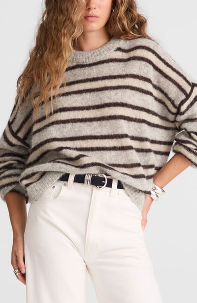 Madewell Stripe Alpaca Blend Sweater in Black Iris Trio at Nordstrom, Size X-Small