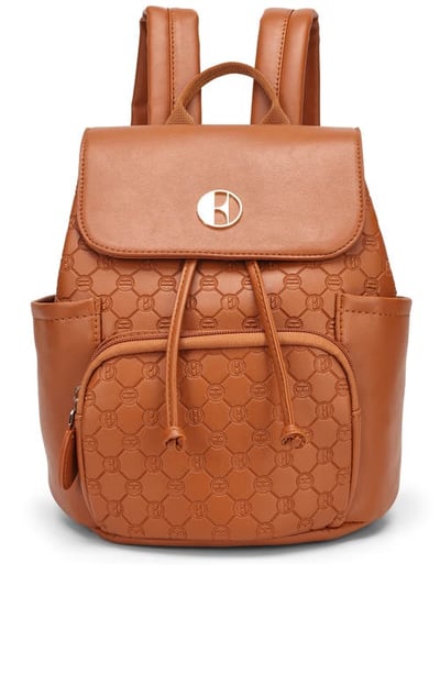 ELLE Compass 10L Vegan Leather Monogram Mini Backpack in Brown at Nordstrom