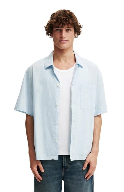Cotton On Men's Eli Linen Blend Short Sleeve Shirt in Textured Summer Blue at Nordstrom, Size Small
