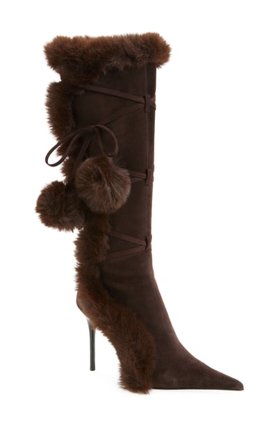 Jeffrey Campbell Chilly Faux Fur Trim Pointed Toe Boot in Brown Combo at Nordstrom Rack, Size 8