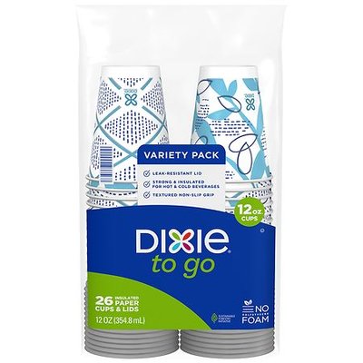 Dixie To Go Paper Cups & Lids 12 oz - 26.0 ea