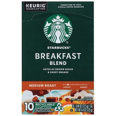 Starbucks K-Cup Coffee Pods Medium Roast Breakfast Blend 100% Arabica Breakfast Blend - 10.0 ea