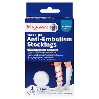 Walgreens Knee Length Anti-Embolism Stockings White - Large Regular 1.0 pr