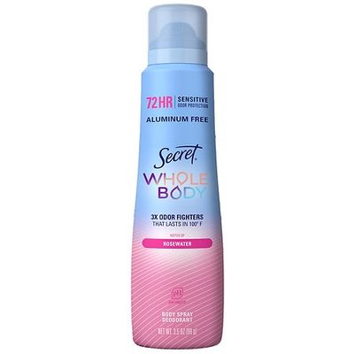 Secret Body Deodorant Spray for Women, Aluminum Free, 72 HR Odor Protection Rosewater - 3.5 oz