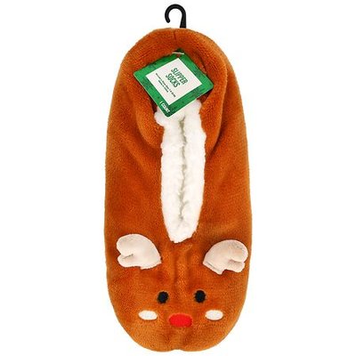 Festive Voice Slipper Socks, Reindeer Women's Shoe Size 7-9 (S/M) - 1.0 pr