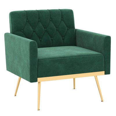 Costway - Modern Velvet Button Tufted Back Accent Chair with Golden Metal Legs and Foot Pads - Green