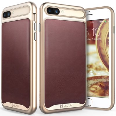 Vena - vLuxe Leather Back Case with Metallized Buttons for Apple iPhone 7 Plus / iPhone 8 Plus - Burgundy Red - Multicolored
