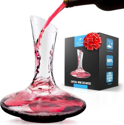 Zulay Kitchen - Red Wine Decanter - Hand Blown Crystal Aerator - Carafe Pitcher for Full Bottle - Clear