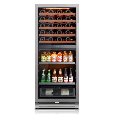 Ca'Lefort - 24 inch Dual Zone Wine Cooler&Beverage Refrigerator,40-Bottle Wine Fridge + 112-Can Beverage Fridge,3 color LED - Stainless Steel
