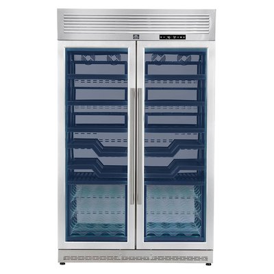 Forno Appliances - Abruzzo 102-Bottle Freestanding Dual Zone Wine Cellar with Green Acrylic Holders & Black Shelves - Stainless Steel