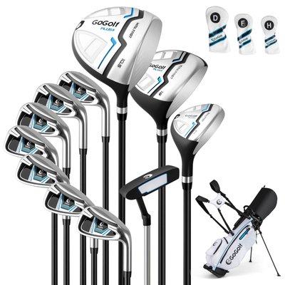 Costway 9 Pcs Men’s Complete Golf Club Set Right Handed with 460cc Alloy Driver Irons – Grey