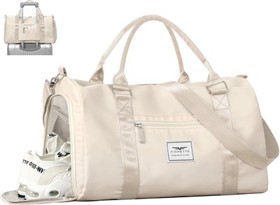 Vulpecula Spade - Womens Gym Tote Duffle Bag with Wet Pocket & Shoe Compartment - Beige