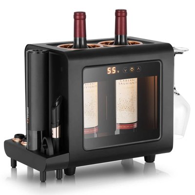 Ca'Lefort - 3-in-1 Wine Chiller Set,2-Bottle Electric Cellar, Auto Opener & Crystal Glasses,Christmas Gift Set - Black