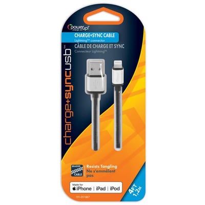 Power Up 4' Braided USB Cable with Metal Ends MFI 8-pin