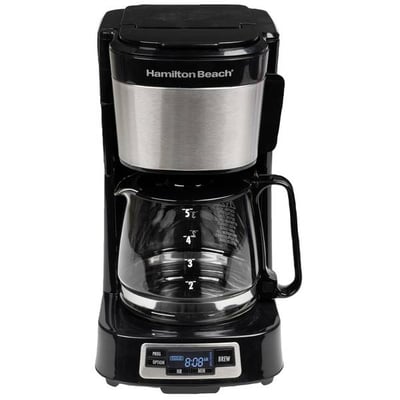 Hamilton Beach 5 Cup Compact Coffee Maker with Programmable Clock & Glass Carafe
