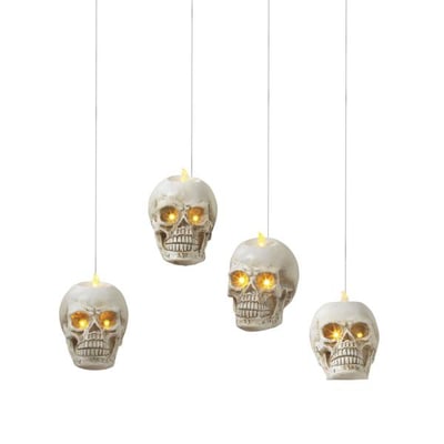 Gerson Set of 4 Floating Halloween Skull Candles with Remote Timer