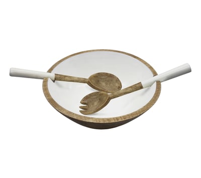 Godinger Wood & Enamel Salad Bowl with Servers