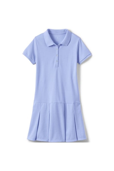 School Uniform Girls Short Sleeve Mesh Polo Dress at the Knee - Lands' End - Blue - 14