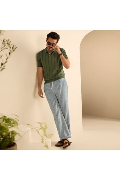 Men's Linen Cotton Relaxed Deck Pants - Lands' End - Green - XXL34