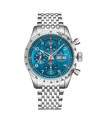 Alexander Men's Megalos Silver-tone Stainless Steel, Blue Dial, 51mm Round Watch - Silver-tone