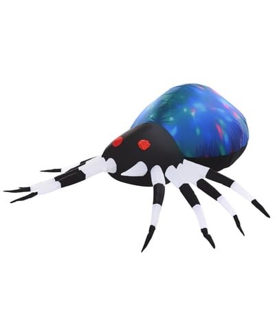Homcom 5' Long Inflatable Halloween Multicolor Red-Eyed Spider, Inflatable Led Yard Display Indoor Outdoor for Garden, Lawn, Party, Holiday - Blue