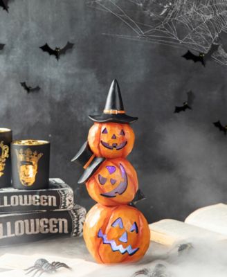 Glitzhome 14.25" H Halloween Lighted Stacked Resin Pumpkin Table Decor - Multi