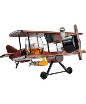 The Wine Savant Glass Airplane Whiskey Decanter and Airplane Glasses, 3 Piece Set - Clear