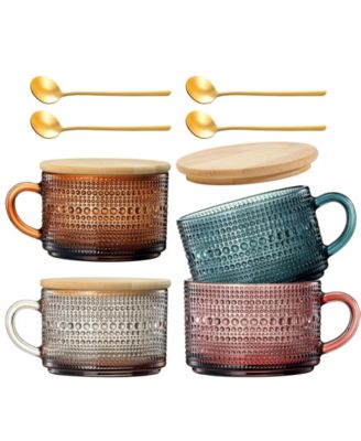 The Wine Savant Vintage Glass Coffee Mugs, Set of 4 - Multicolor