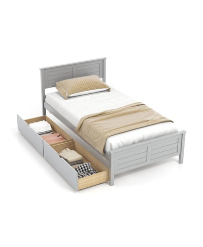 Gouun Twin Size Bed Frame with Storage Drawers - Grey
