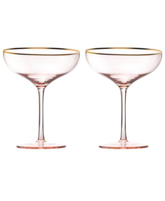 The Wine Savant Gilded Rim Coupe Glasses, Set of 2 - Blush pink