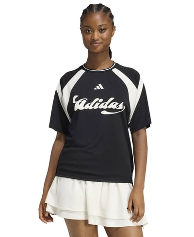 adidas Women's Knitted Short-Sleeve T-Shirt - Black/Off White/White