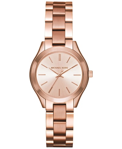 Michael Kors Women's Slim Runway Rose Gold-Tone Stainless Steel Bracelet Watch 33mm - Rose Gold/Rose Gold