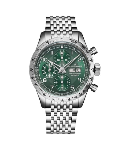 Alexander Men's Megalos Silver-tone Stainless Steel , Green Dial , 51mm Round Watch - Silver-tone