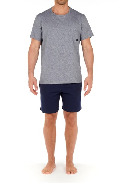 Hom Usa Men's Cotton Comfort Short Sleeve Short Pajamas Set - Navy