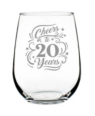 Bevvee Cheers to 20 Years 20th Anniversary Gifts Stem Less Wine Glass, 17 oz - Clear