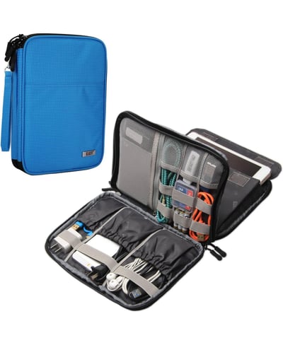 Bubm Blue Medium Electronics Organizer Bag - Double Layer Travel Case for iPad Mini, Cables, Power Banks, Earphones & Usb Drives - blue