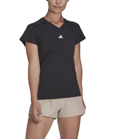 adidas Women's Training Moisture-Wicking Logo V-Neck T-shirt - Black